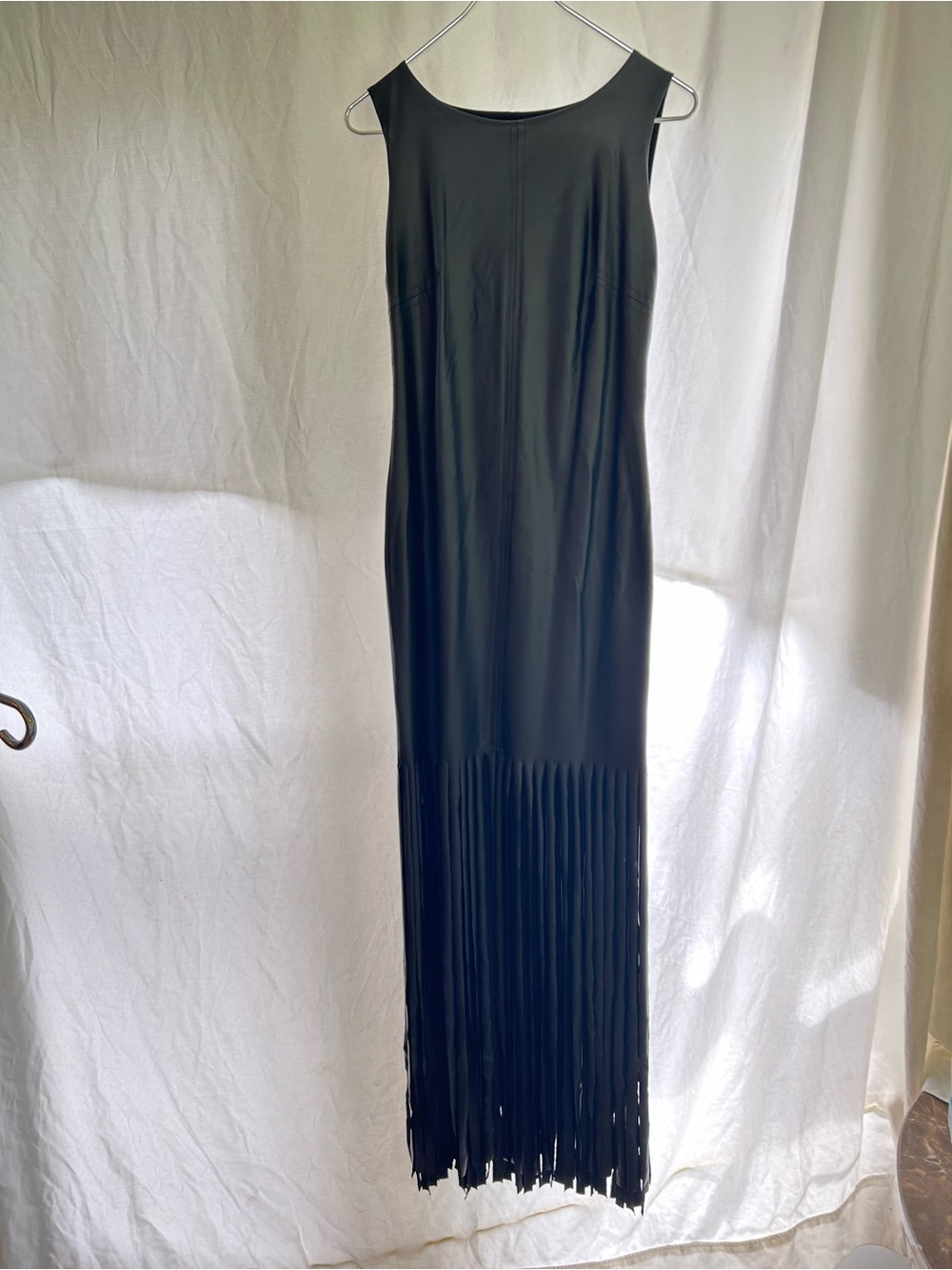 Black Sleeveless Spandex Fringe Maxi Dress - Elegant Evening Style
